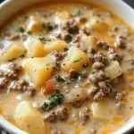 Creamy potato and hamburger soup made in a crockpot