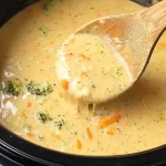 Potato and Broccoli Soup with Cheddar Cheese in a Slow Cooker