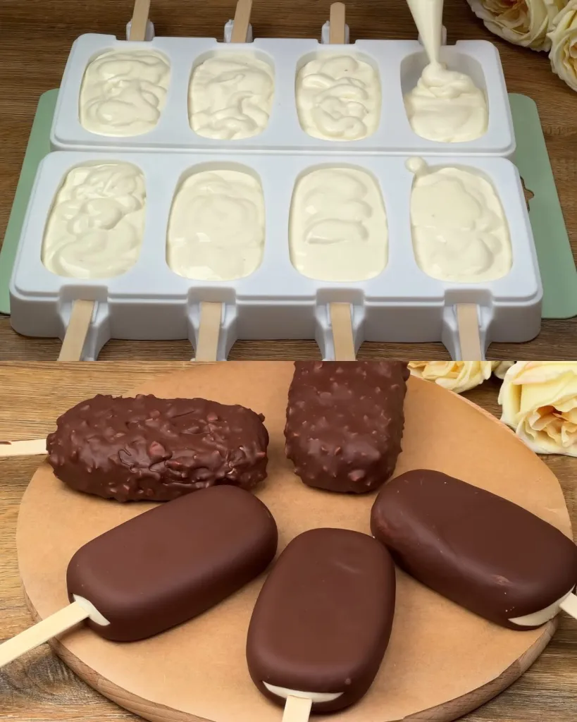 Frozen White Chocolate Cream Dessert with Chocolate Shell