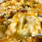 Lightened Cheesy Chicken Bacon Noodle Casserole