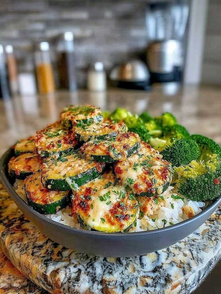 WW Garlic Parmesan Zucchini Bowl with Rice and Broccoli