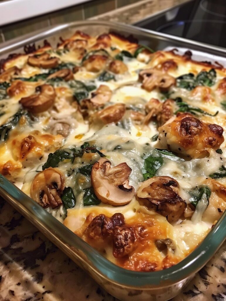 Cheesy Spinach, Chicken & Mushroom Bake – WW-Friendly!
