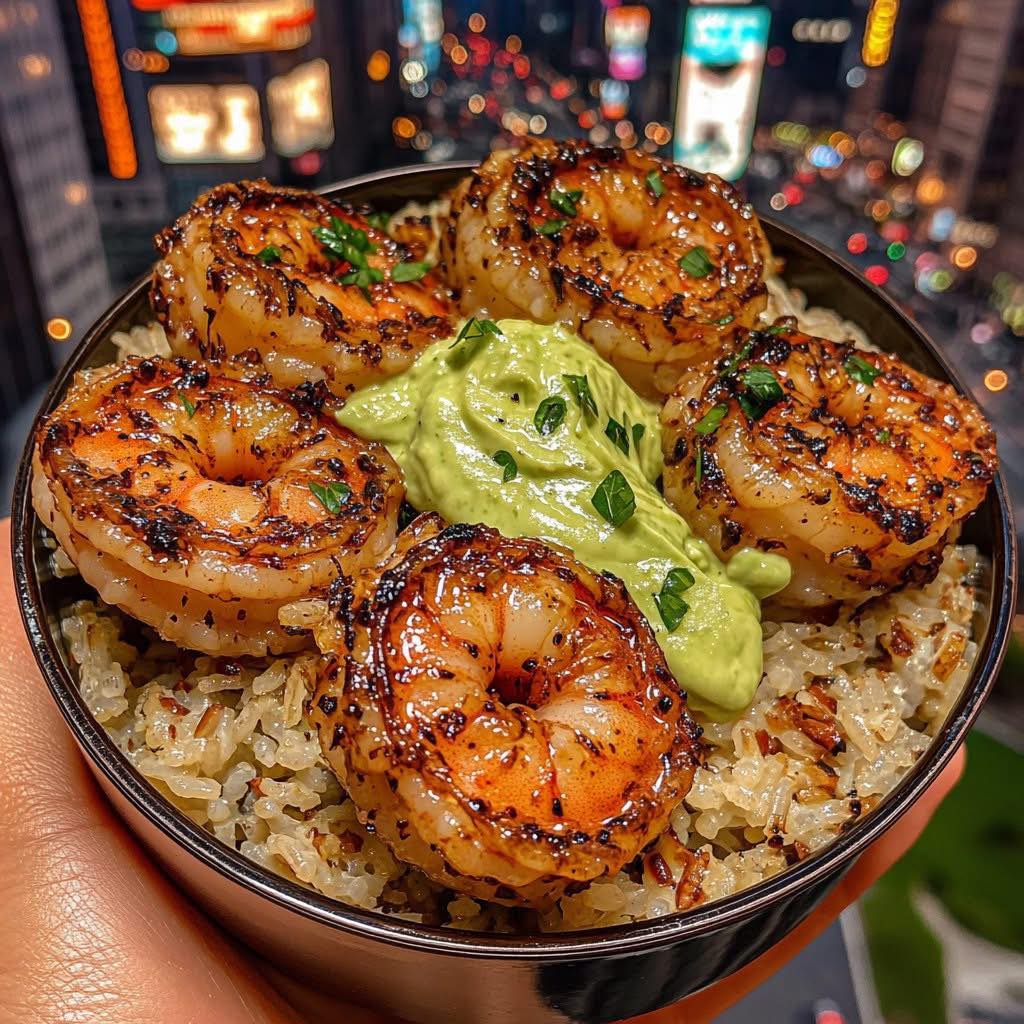 Lemon Garlic Shrimp Rice Bowls with Avocado Cilantro Cream (WW Friendly)