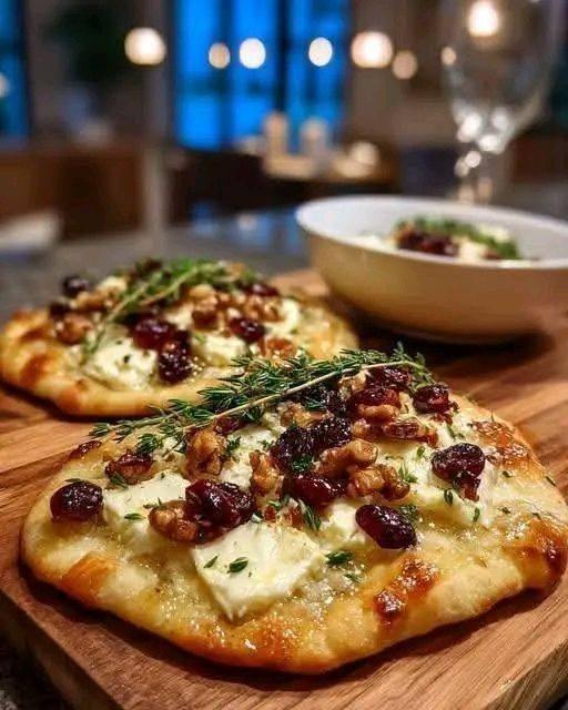 Crispy Flatbread with Brie, Cranberries & Toasted Walnuts