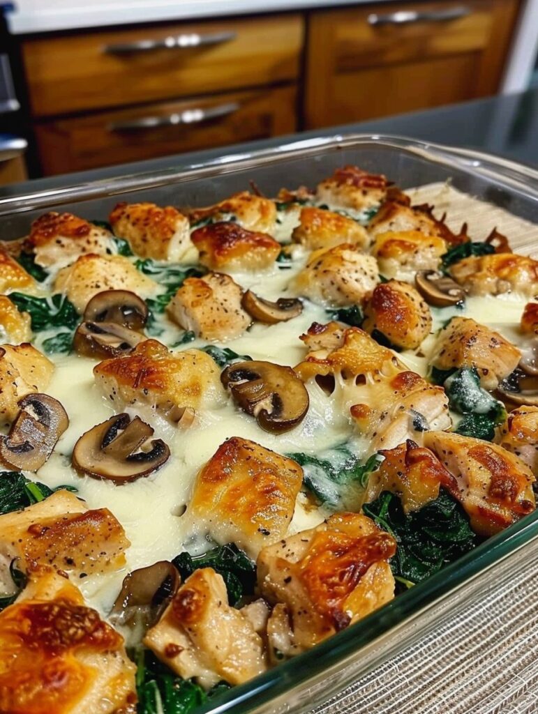 Low-Point Spinach Chicken & Mushroom Bake