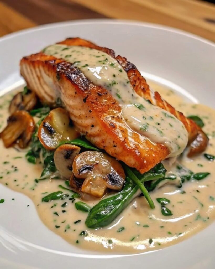 WW Garlic Butter Salmon with Spinach & Mushrooms