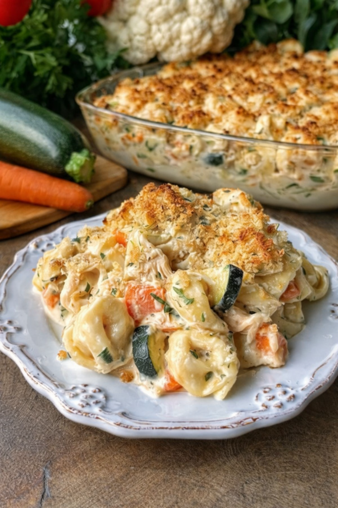 Creamy Tortellini Veggie Bake