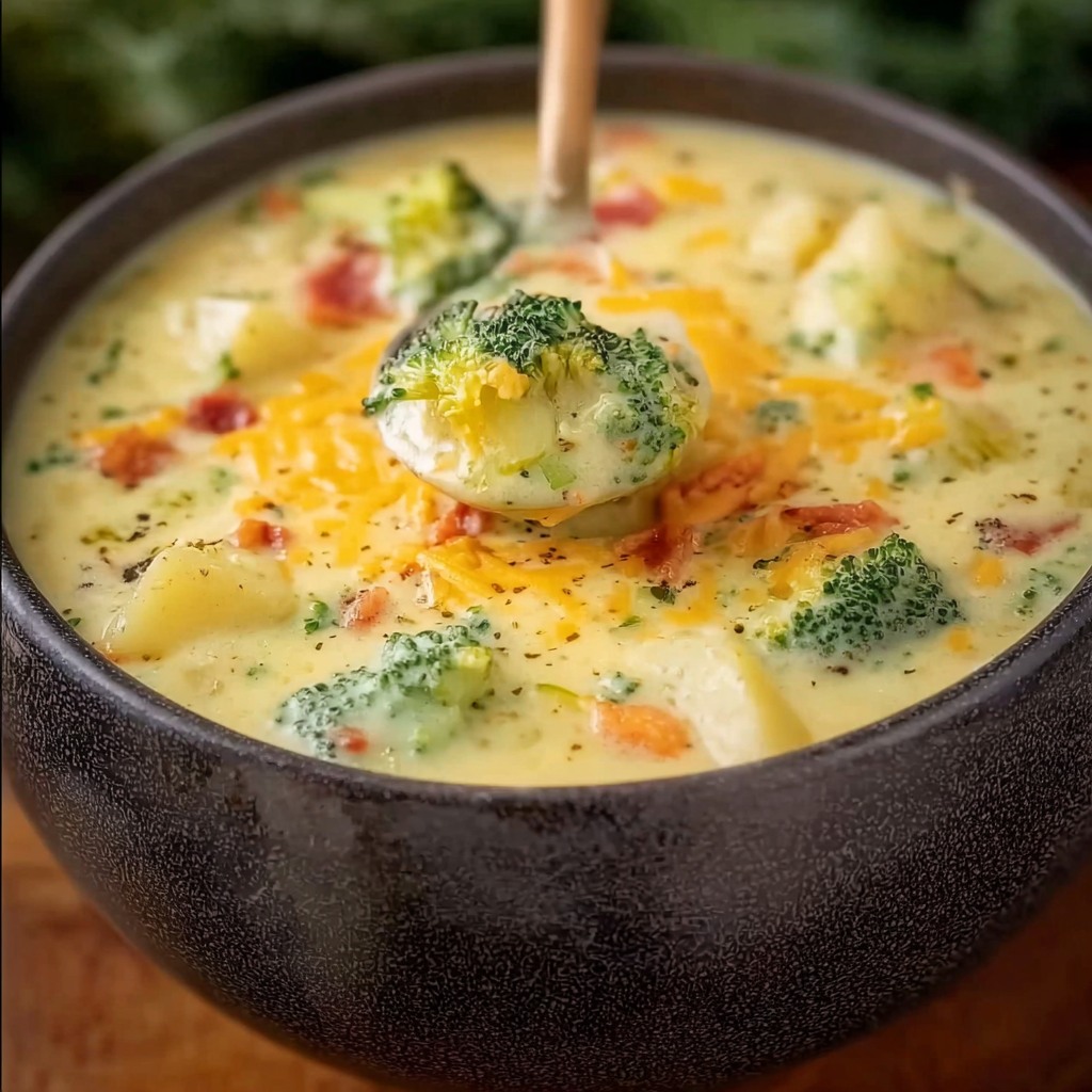 Slow Cooker Broccoli Cheddar Potato Soup (WW Friendly)