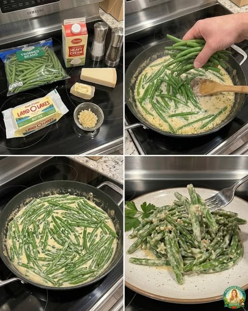 Friendly Creamy Garlic Parmesan Green Beans – Lightened Up Version