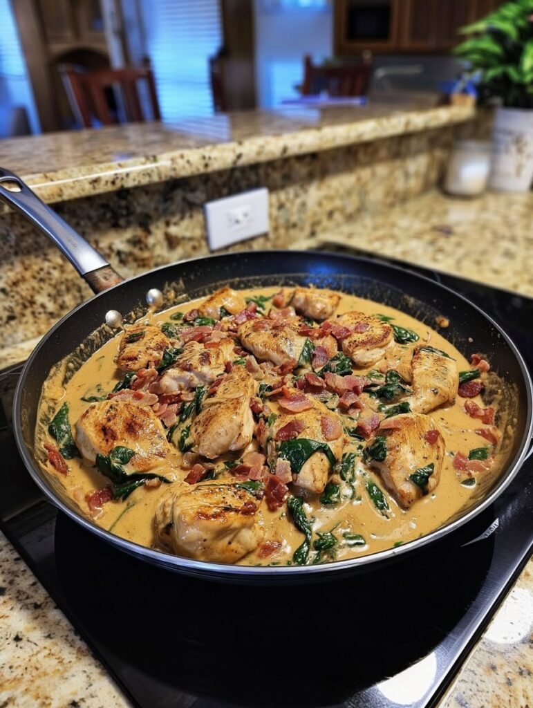 WW-Friendly Creamy Tuscan Chicken with Bacon & Spinach