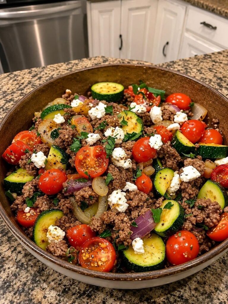 WW-Friendly Mediterranean Beef & Zucchini Skillet